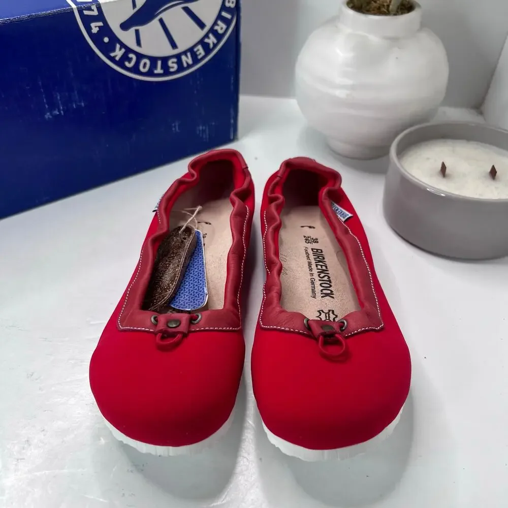 Birkenstock Ponca Slip On Flats Shoes Red Women’s 7 EU 38 NWB Narrow Fit